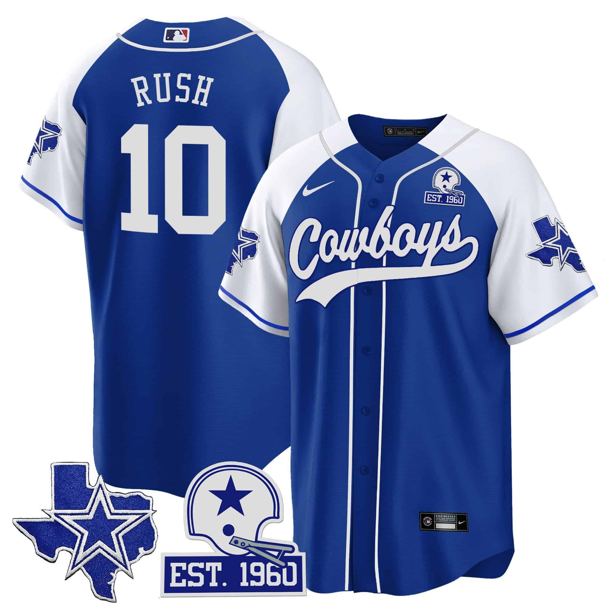 Men Dallas Cowboys #10 Rush Blue 2024 Nike Patch Baseball NFL Jersey style 1